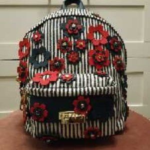 Zac Posen Blue Floral Applique Stripe Backpack
